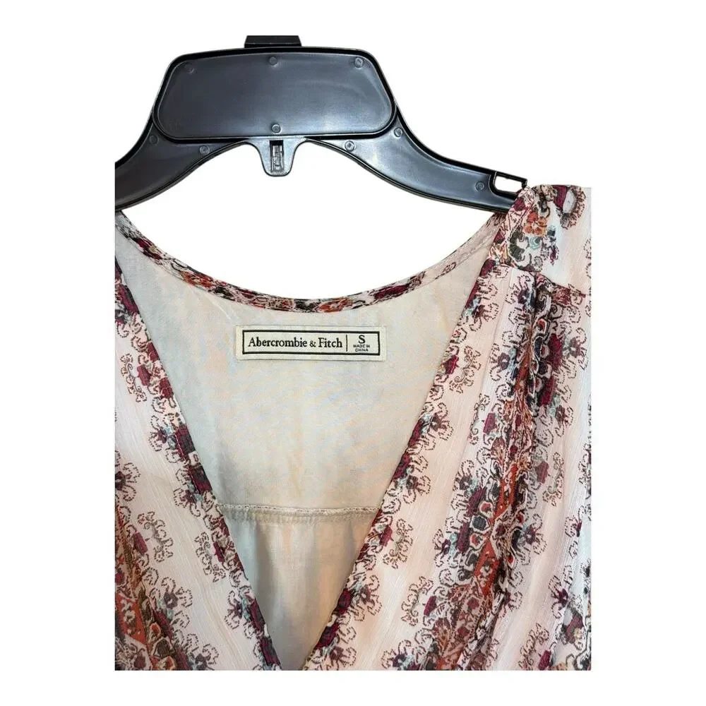 Abercrombie Fitch Floral V-neck‎ Babydoll Dress Velvet Banding Sz S Boho EUC